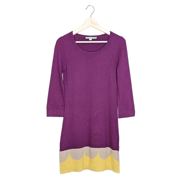Boden Cashmere Angora Blend 3/4 Sleeve Mini Fitted Sheath Dress Purple Size 4 - Picture 1 of 13